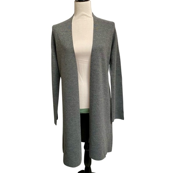 Ann Taylor LOFT Longline Cardigan Gray Merino Wool Cashmere Blend Open Front L - Picture 1 of 14
